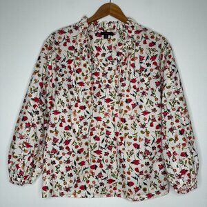 J Crew Scalloped Tie Neck Top XS Vintage Floral